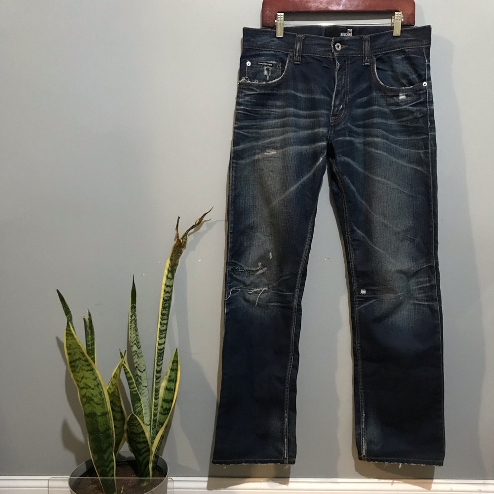 Love Moschino Distressed Jeans Size 34 EUC Blue